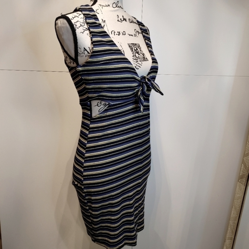 Love riche Blue Yellow Striped Cutout Bodycon Dress M Boutique - Picture 2 of 10